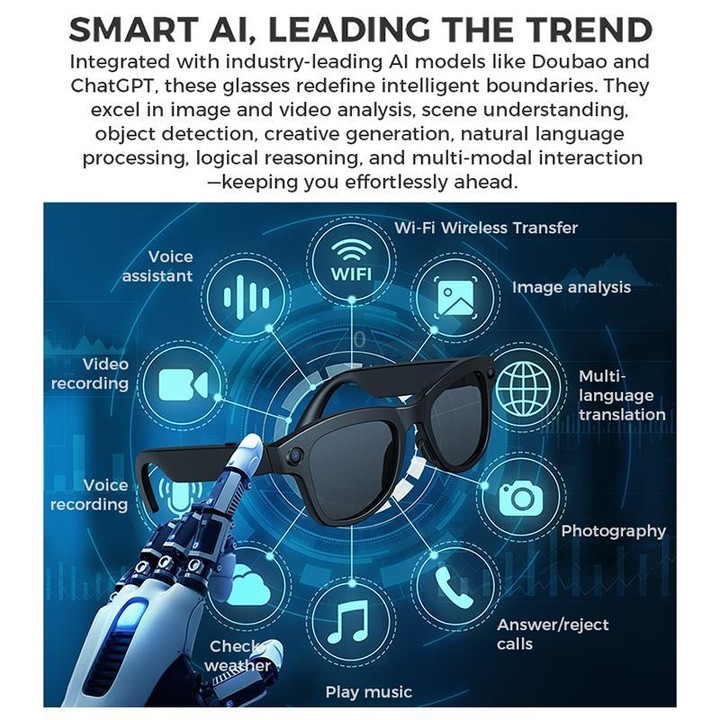 M01S 5MP Smart AI Camera Glasses Supports Voice Calls, Video Recording, WiFi Transmission(Sunglasses Beige White Frame)