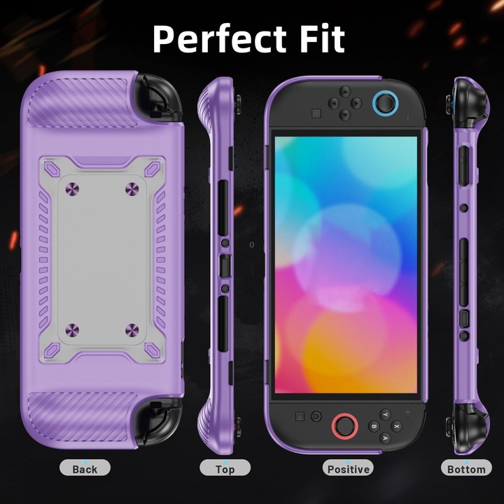For Nintendo Switch 2 Anti-slip Textured TPU Hybrid PC Gaming Console Protective Case with Card Slot(Purple)