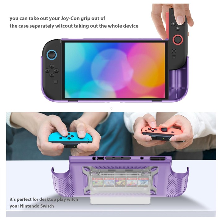 For Nintendo Switch 2 Anti-slip Textured TPU Hybrid PC Gaming Console Protective Case with Card Slot(Purple)