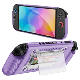 For Nintendo Switch 2 Anti-slip Textured TPU Hybrid PC Gaming Console Protective Case with Card Slot(Purple)