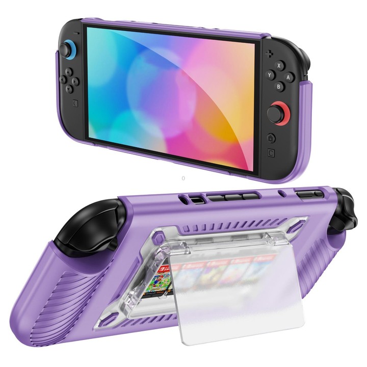 For Nintendo Switch 2 Anti-slip Textured TPU Hybrid PC Gaming Console Protective Case with Card Slot(Purple)