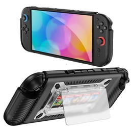 For Nintendo Switch 2 Anti-slip Textured TPU Hybrid PC Gaming Console Protective Case with Card Slot(Black)