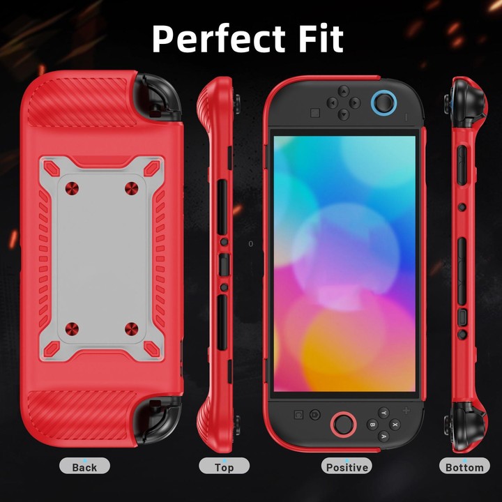 For Nintendo Switch 2 Anti-slip Textured TPU Hybrid PC Gaming Console Protective Case with Card Slot(Red)