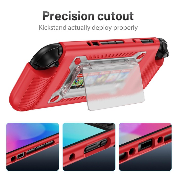 For Nintendo Switch 2 Anti-slip Textured TPU Hybrid PC Gaming Console Protective Case with Card Slot(Red)