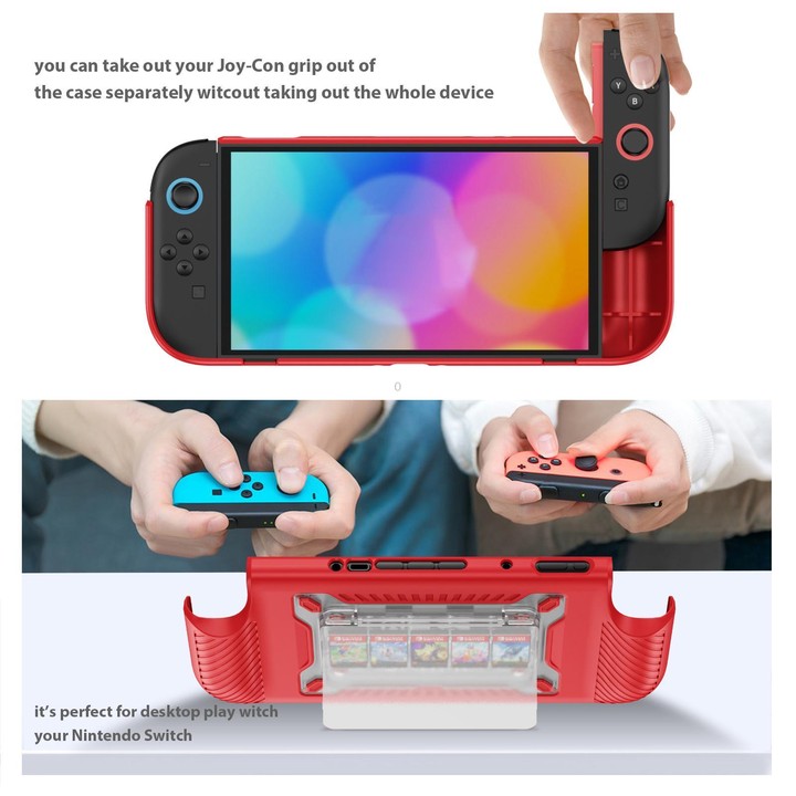 For Nintendo Switch 2 Anti-slip Textured TPU Hybrid PC Gaming Console Protective Case with Card Slot(Red)