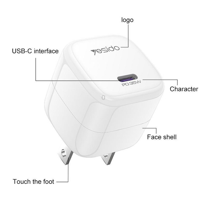 Yesido YC16U PD 35W Type-C Mini Ice Cube Fast Charger, Plug:US Plug(White)