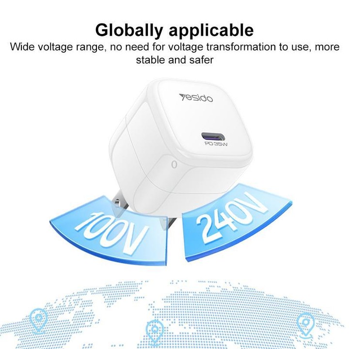 Yesido YC16U PD 35W Type-C Mini Ice Cube Fast Charger, Plug:US Plug(White)