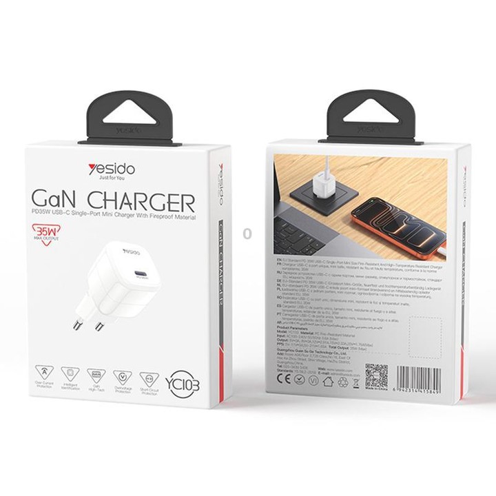 Yesido YC103 PD 35W Type-C Mini Ice Cube Fast Charger, Plug:EU Plug(White)
