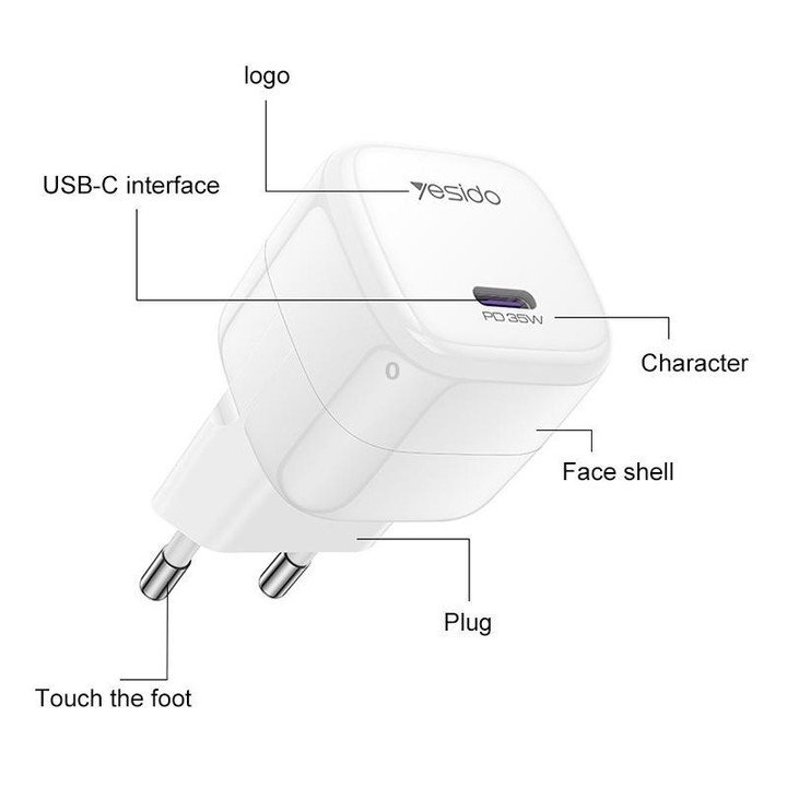 Yesido YC103 PD 35W Type-C Mini Ice Cube Fast Charger, Plug:EU Plug(White)
