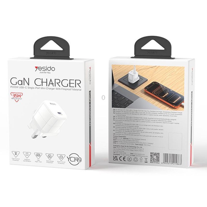 Yesido YC149 PD 35W Type-C Mini Ice Cube Fast Charger, Plug:UK Plug(White)