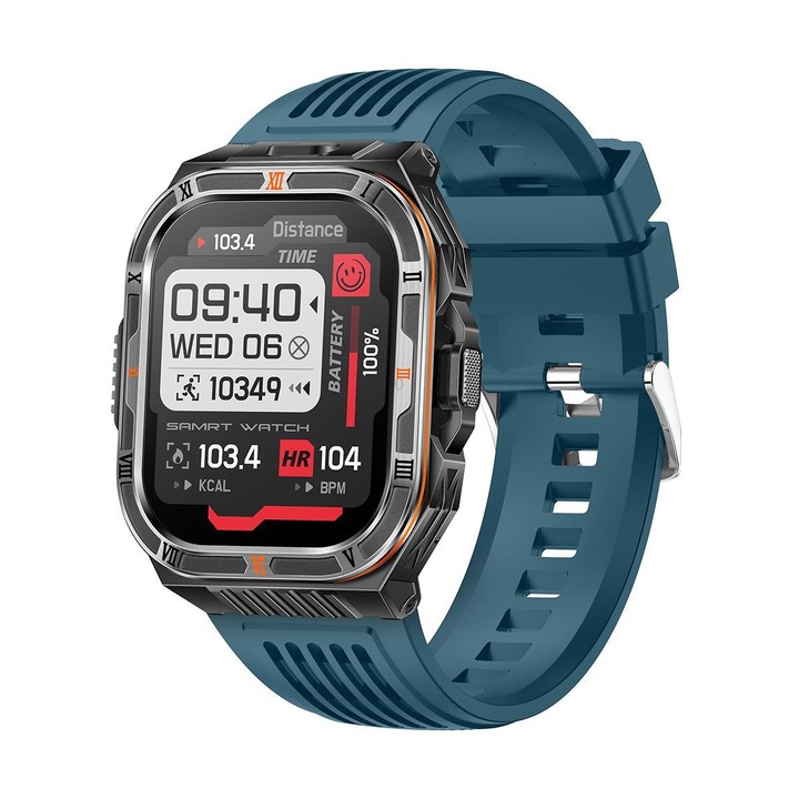HT38 2.01 inch IPS Square Screen Smart Sports Watch Supports Bluetooth Call, Health Monitoring, LED Flashlight(Blue Silicone Str