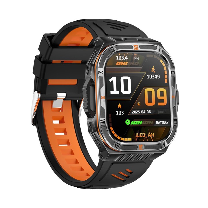 HT38 2.01 inch IPS Square Screen Smart Sports Watch Supports Bluetooth Call, Health Monitoring, LED Flashlight(Black Orange Sili