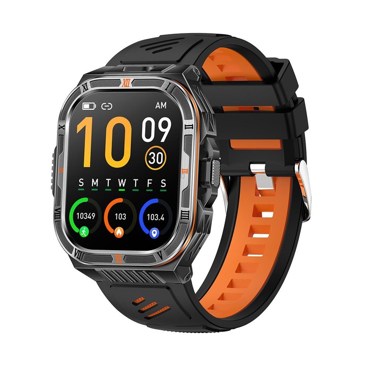 HT38 2.01 inch IPS Square Screen Smart Sports Watch Supports Bluetooth Call, Health Monitoring, LED Flashlight(Black Orange Sili