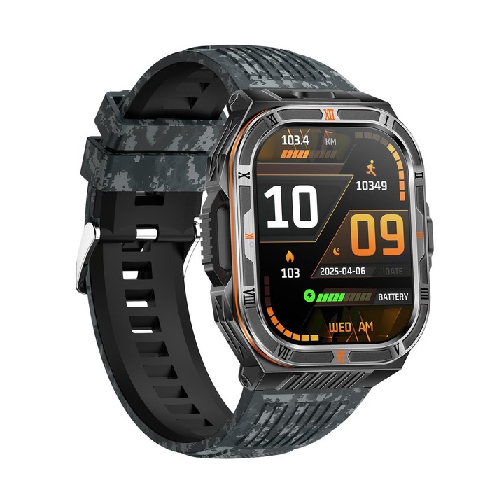 HT38 2.01 inch IPS Square Screen Smart Sports Watch Supports Bluetooth Call, Health Monitoring, LED Flashlight(Camouflage Blue S