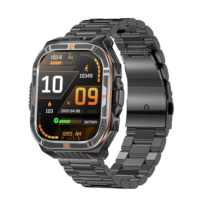 HT38 2.01 inch IPS Square Screen Smart Sports Watch Supports Bluetooth Call, Health Monitoring, LED Flashlight(Black Steel Strap
