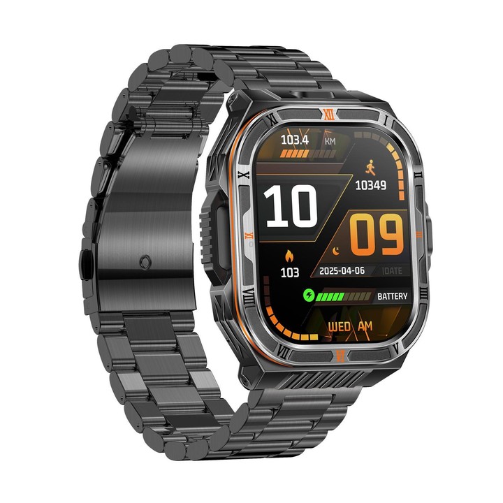 HT38 2.01 inch IPS Square Screen Smart Sports Watch Supports Bluetooth Call, Health Monitoring, LED Flashlight(Black Steel Strap
