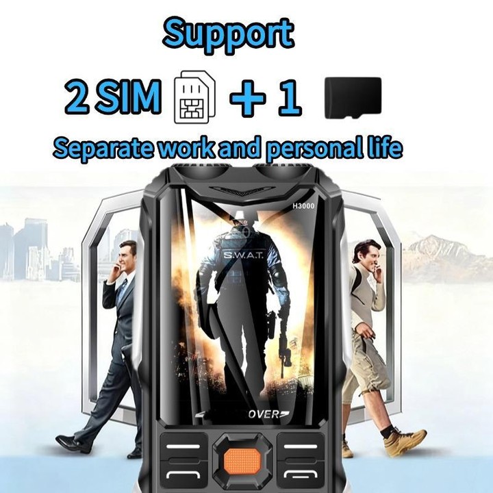 H3000 Elder Rugged Phone, 4000mAh Battery, 2.8 inch, 21 Keys, Network: 2G, LED Flashlight, FM, Dual SIM, Plug:EU Plug(Black)