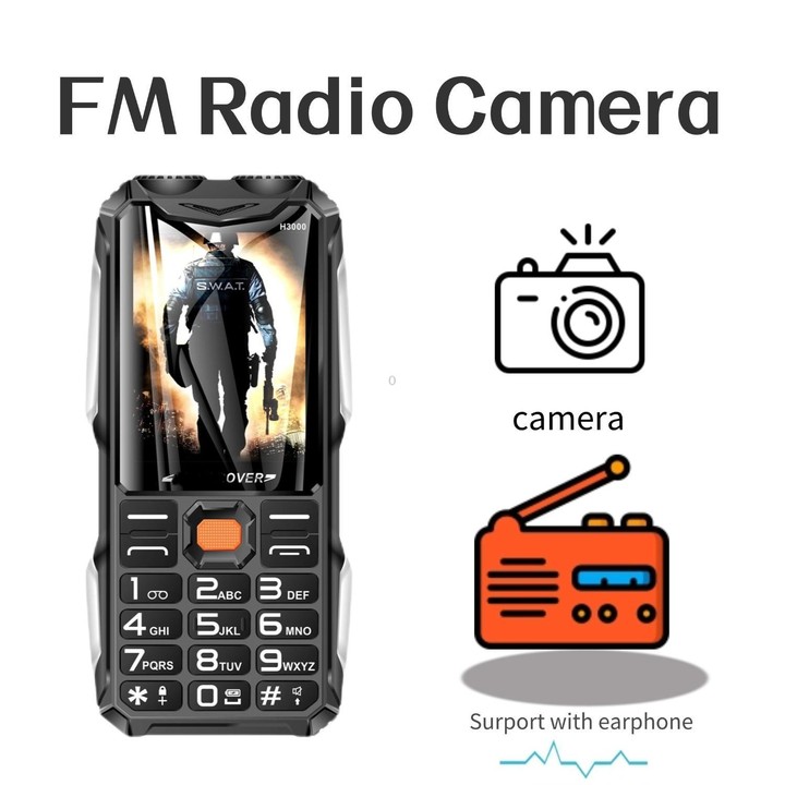 H3000 Elder Rugged Phone, 4000mAh Battery, 2.8 inch, 21 Keys, Network: 2G, LED Flashlight, FM, Dual SIM, Plug:EU Plug(Black)