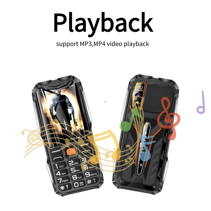 H3000 Elder Rugged Phone, 4000mAh Battery, 2.8 inch, 21 Keys, Network: 2G, LED Flashlight, FM, Dual SIM, Plug:EU Plug(Black)