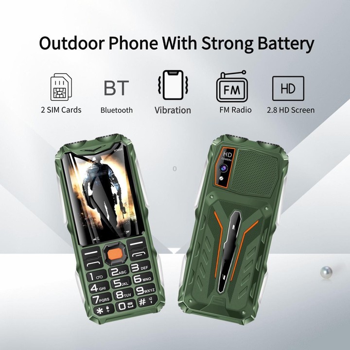 H3000 Elder Rugged Phone, 4000mAh Battery, 2.8 inch, 21 Keys, Network: 2G, LED Flashlight, FM, Dual SIM, Plug:EU Plug(Green)