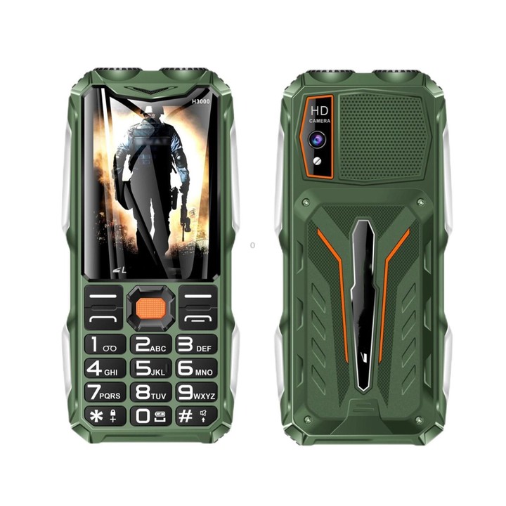 H3000 Elder Rugged Phone, 4000mAh Battery, 2.8 inch, 21 Keys, Network: 2G, LED Flashlight, FM, Dual SIM, Plug:EU Plug(Green)
