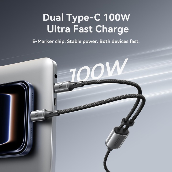 JOYROOM S-A57 RapidX Series 100W 2-in-1 USB-C / Type-C to USB-C / Type-C, USB-C / Type-C Fast Charging Data Cable, Length:1.5m(D