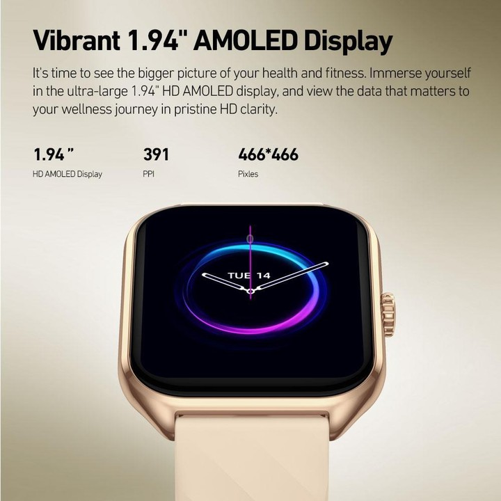 Zeblaze TS 4 1.94 inch AMOLED Screen IP68 Waterproof Sports Fitness Smart Watch(Champagne Gold)