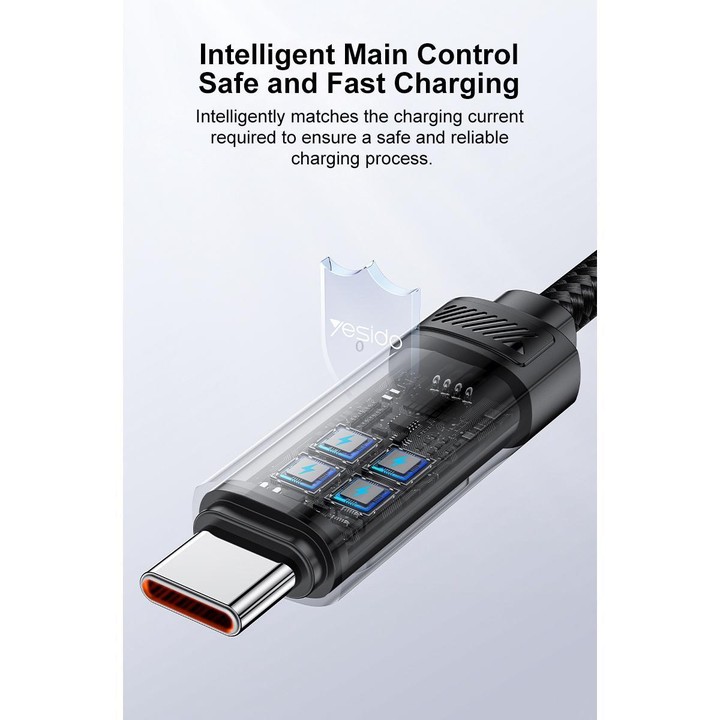 Yesido CA202 100W 5A Type-C to Type-C OLED Display Charging Data Cable, Length:1.2m(Black)