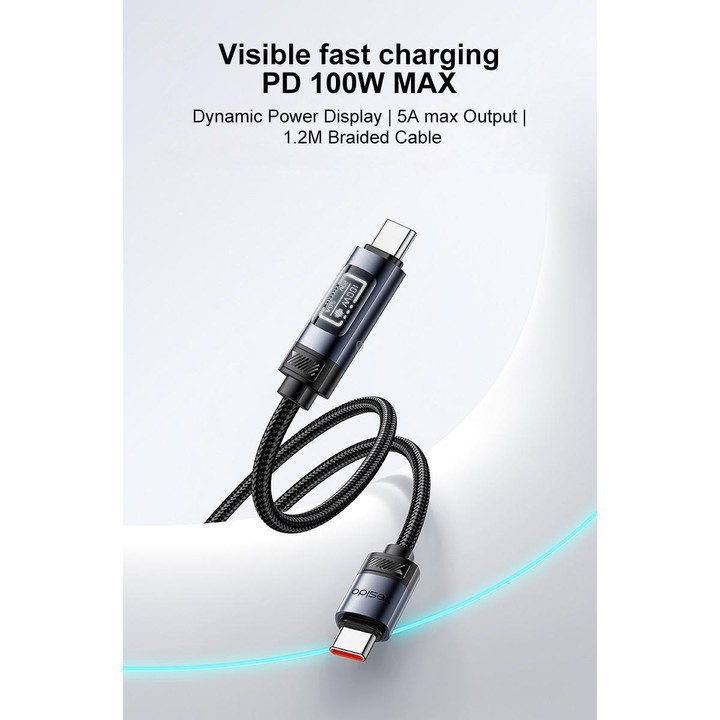 Yesido CA202 100W 5A Type-C to Type-C OLED Display Charging Data Cable, Length:1.2m(Black)