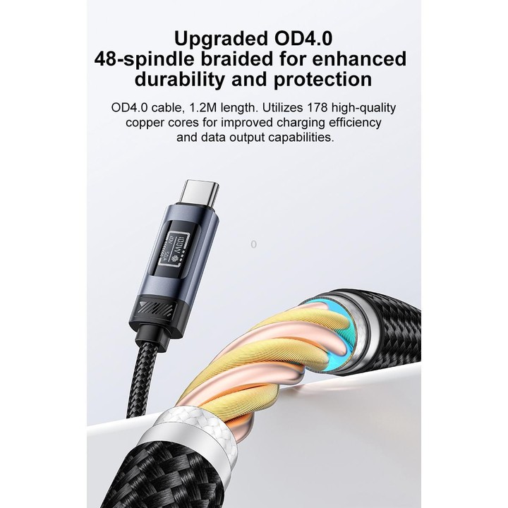 Yesido CA202 100W 5A Type-C to Type-C OLED Display Charging Data Cable, Length:1.2m(Black)