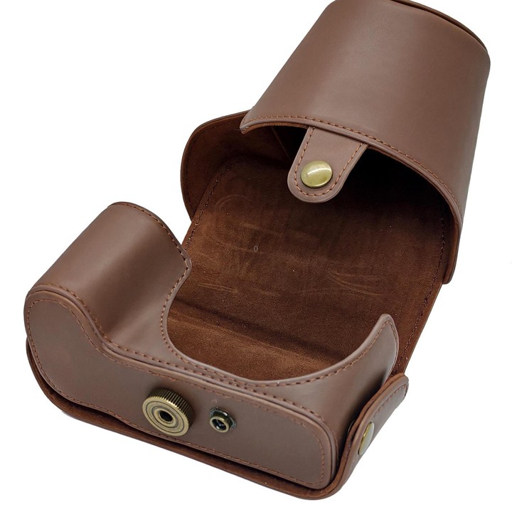 For Canon PowerShot SX50 HS Full Body Vegan Leather Camera Case Bag with Strap(Coffee)