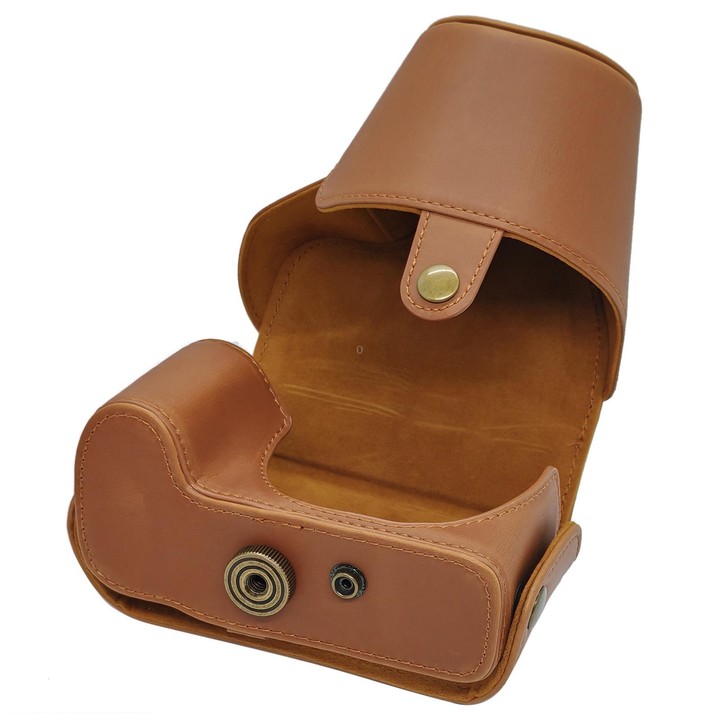 For Canon PowerShot SX50 HS Full Body Vegan Leather Camera Case Bag with Strap(Brown)