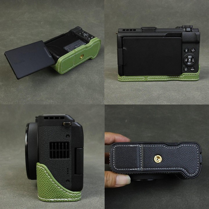 For Canon PowerShot V1 Palm Texture Vegan Leather Camera Half Case Base(Green)