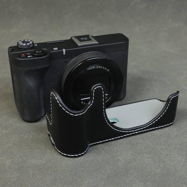 For Canon PowerShot V1 Palm Texture Vegan Leather Camera Half Case Base(Black)