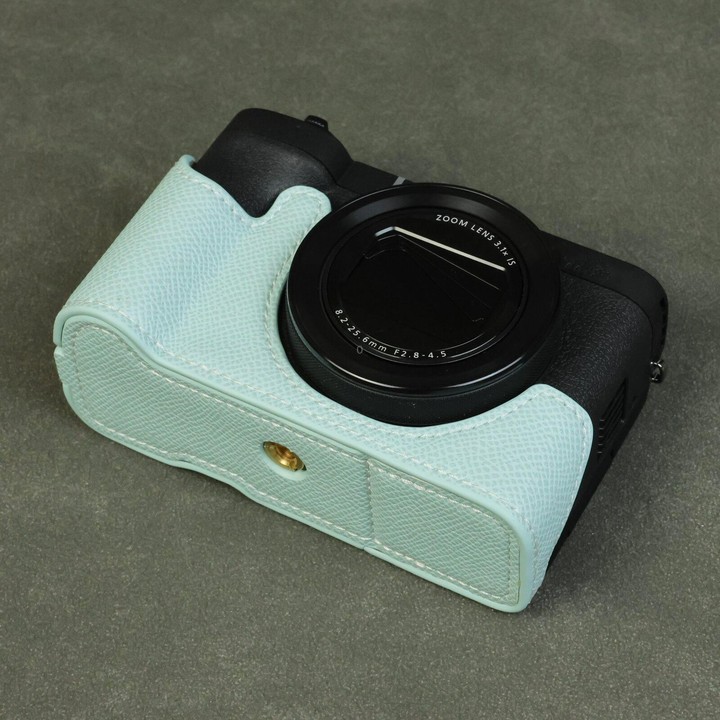 For Canon PowerShot V1 Palm Texture Vegan Leather Camera Half Case Base(Light Blue)