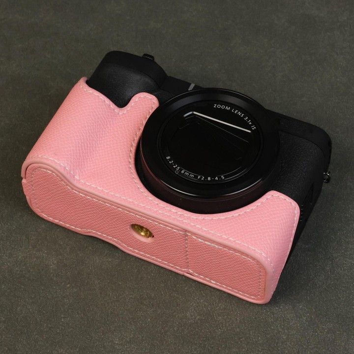 For Canon PowerShot V1 Palm Texture Vegan Leather Camera Half Case Base(Pink)