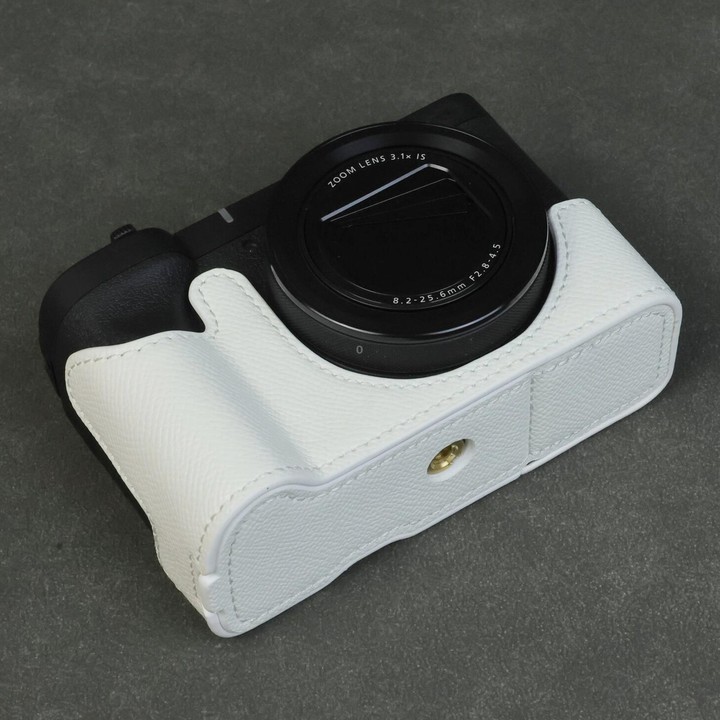 For Canon PowerShot V1 Palm Texture Vegan Leather Camera Half Case Base(White)