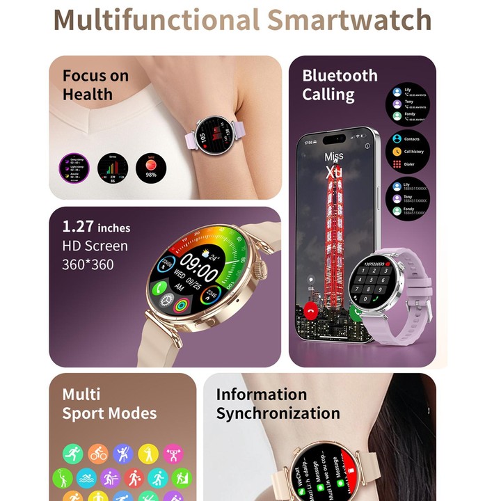 CY37 1.27 inch HD Screen Sports Smart Watch Supports Bluetooth Call / Heart Rate / Pressure / Sleep Monitoring, Pink