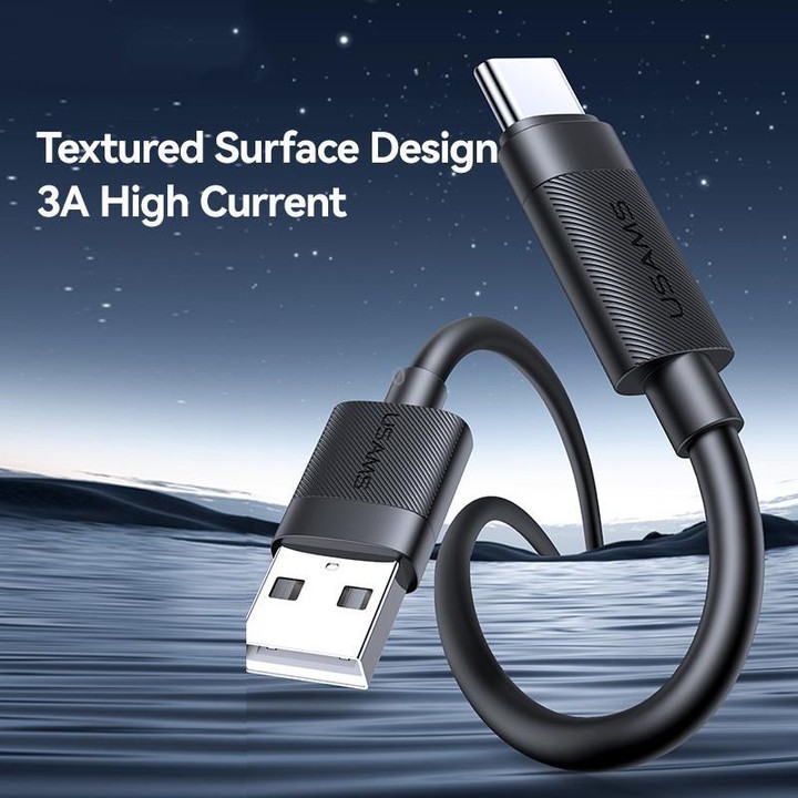 USAMS SJ777 U94 USB to Type-C 3A Fast Charging Data Cable, Length:1m(Black)