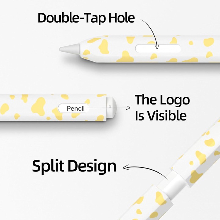 For Apple Pencil Pro / 2 XDcase Cow Print Silicone Protective Stylus Pen Sleeve(Yellow)