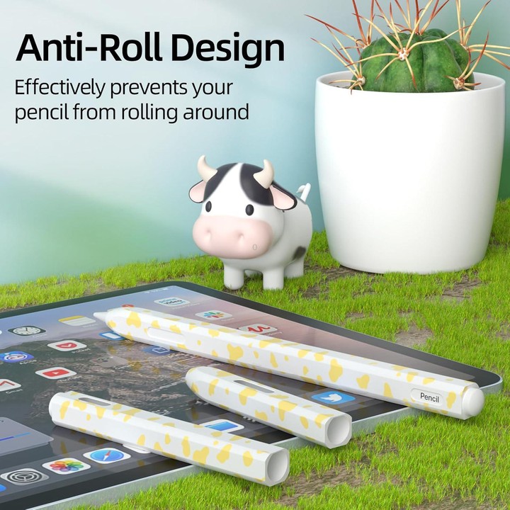 For Apple Pencil Pro / 2 XDcase Cow Print Silicone Protective Stylus Pen Sleeve(Yellow)