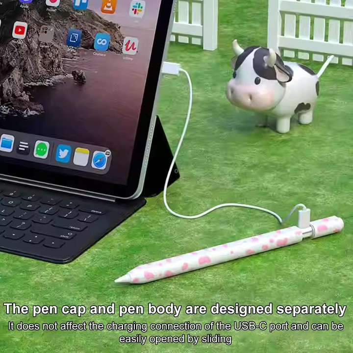 For Apple Pencil USB-C / 3 XDcase Cow Print Silicone Protective Stylus Pen Sleeve(Blue)