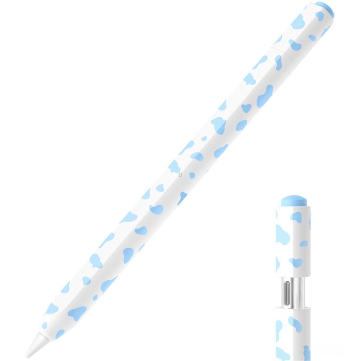 For Apple Pencil USB-C / 3 XDcase Cow Print Silicone Protective Stylus Pen Sleeve(Blue)