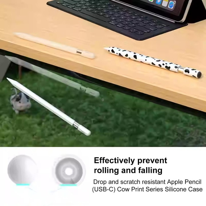 For Apple Pencil USB-C / 3 XDcase Cow Print Silicone Protective Stylus Pen Sleeve(Blue)