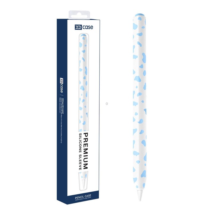 For Apple Pencil USB-C / 3 XDcase Cow Print Silicone Protective Stylus Pen Sleeve(Blue)