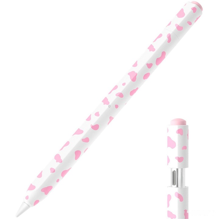 For Apple Pencil USB-C / 3 XDcase Cow Print Silicone Protective Stylus Pen Sleeve(Pink)