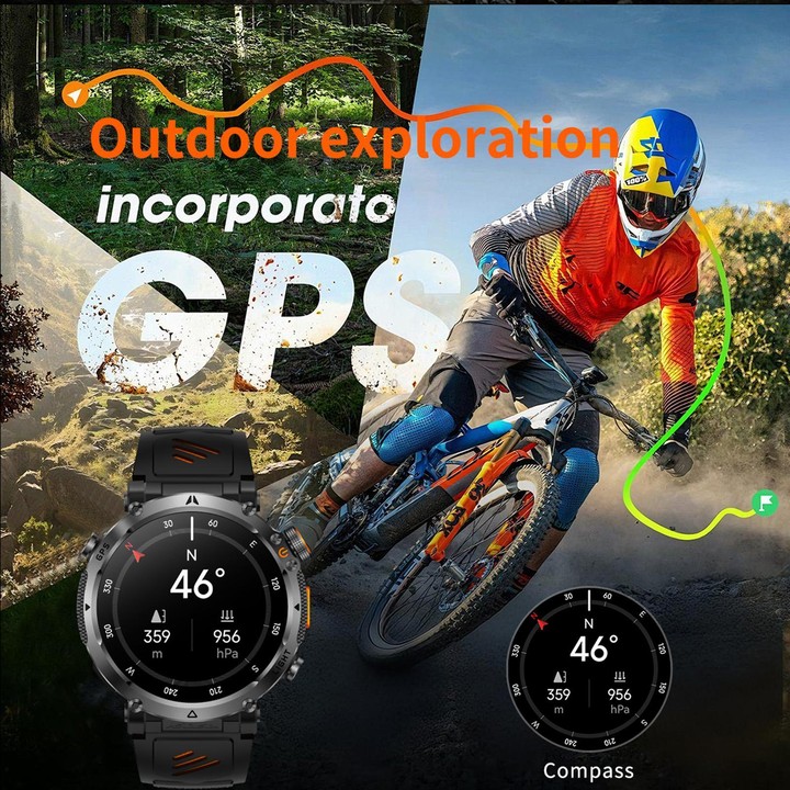 HT42 1.7 inch GPS Sports Smart Watch Supports Bluetooth Call / Heart Rate / Sleep Monitoring(Black Orange)