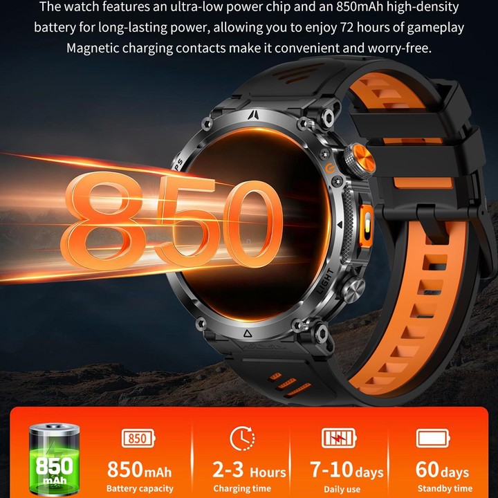 HT42 1.7 inch GPS Sports Smart Watch Supports Bluetooth Call / Heart Rate / Sleep Monitoring(Black Orange)