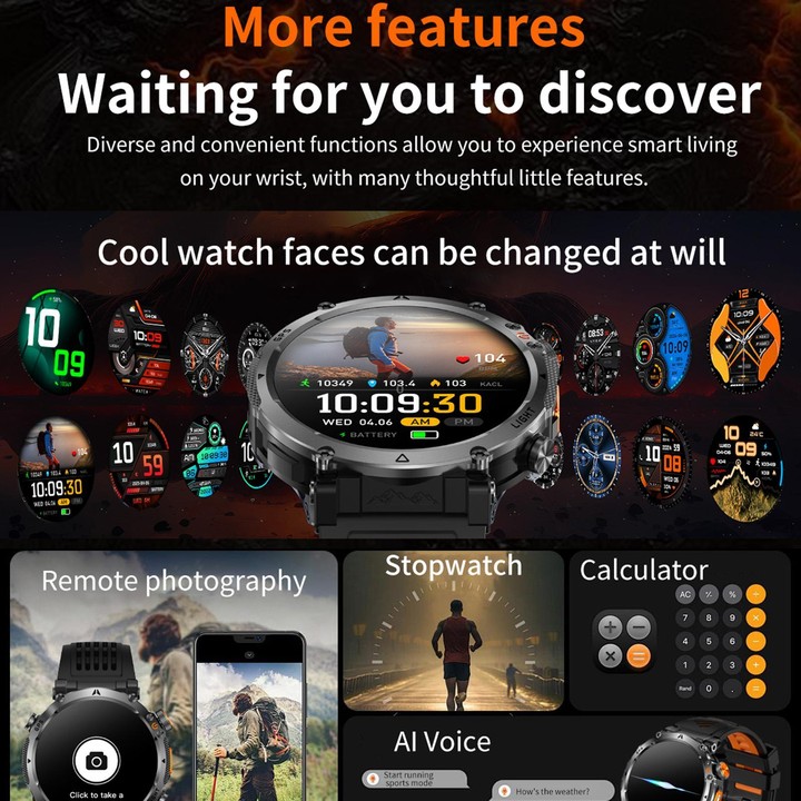 HT42 1.7 inch GPS Sports Smart Watch Supports Bluetooth Call / Heart Rate / Sleep Monitoring(Black Orange)