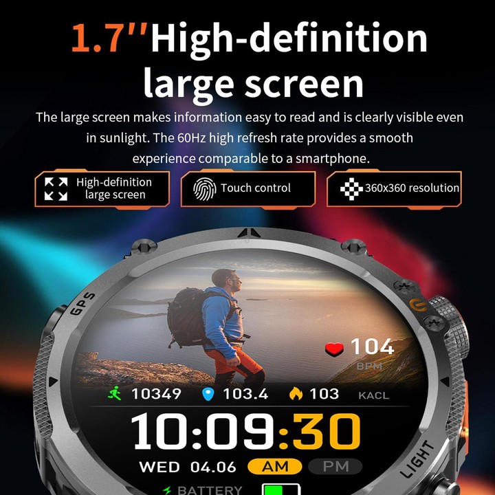 HT42 1.7 inch GPS Sports Smart Watch Supports Bluetooth Call / Heart Rate / Sleep Monitoring(Black Orange)